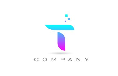 Pembe T alfabe harfi logo ikonu tasarımı. Noktalı iş için yaratıcı şablon