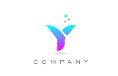 Pembe Y alfabe harfi logo ikonu tasarımı. Noktalı iş için yaratıcı şablon
