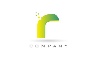 Yeşil noktalı R alfabesi harfi logo ikonu tasarımı. İş ve şirket için yaratıcı şablon