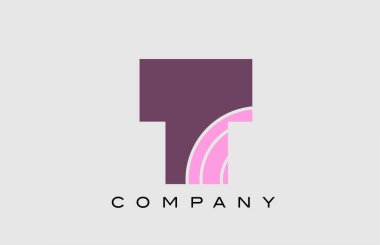 Geometrik T alfabesi harf simgesi tasarımı. Şirket ve iş dünyası için pembe renkli yaratıcı şablon