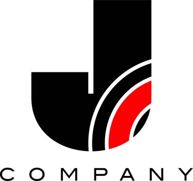 J siyah ve kırmızı geometrik alfabe harfi logo simgesi tasarımı. Şirket ve iş için yaratıcı şablon