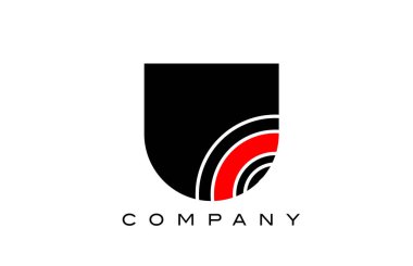 U siyah ve kırmızı geometrik alfabe harfi logo simgesi tasarımı. Şirket ve iş için yaratıcı şablon