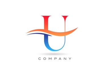 turuncu mavi U alfabesi harf logosu tasarımı. Şirket ve iş için Swoosh ile yaratıcı simge şablonu