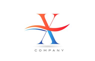 turuncu mavi X alfabe harf logosu tasarımı. Şirket ve iş için Swoosh ile yaratıcı simge şablonu