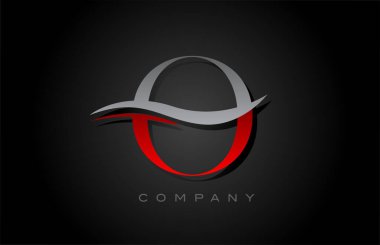 Kırmızı ve gri O alfabe harf logosu tasarımı. Şirket ve iş için Swoosh ile yaratıcı simge şablonu