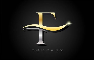 Altın rengi gri F alfabesi harf logosu tasarımı. Şirket ve iş dünyası için yaratıcı simge şablonu