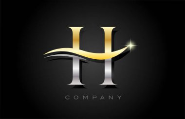 Altın rengi gri H alfabesi harf logosu tasarımı. Şirket ve iş dünyası için yaratıcı simge şablonu