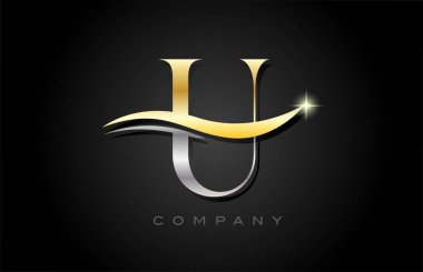Altın rengi gri U alfabesi harf logosu tasarımı. Şirket ve iş dünyası için yaratıcı simge şablonu