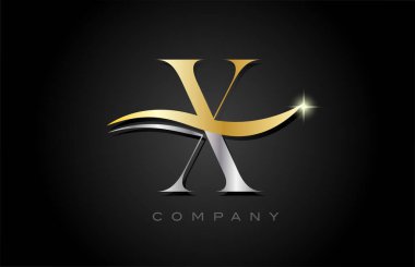 Altın rengi gri X alfabesi harf logosu tasarımı. Şirket ve iş dünyası için yaratıcı simge şablonu