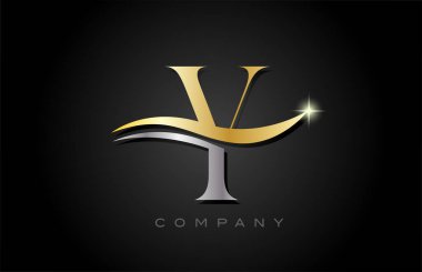 Altın rengi gri Y alfabesi harf logosu tasarımı. Şirket ve iş dünyası için yaratıcı simge şablonu