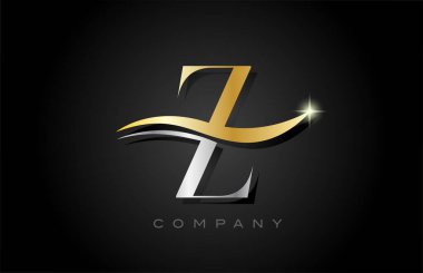 Altın rengi gri Z alfabesi harf logosu tasarımı. Şirket ve iş dünyası için yaratıcı simge şablonu
