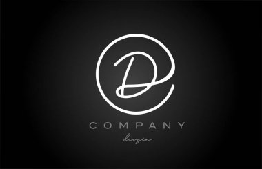 siyah ve beyaz D alfabe harfleri simge tasarımı. İş ve şirket için el yazısı yaratıcı şablon