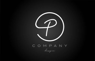 Siyah ve beyaz P alfabe harfleri simge tasarımı. İş ve şirket için el yazısı yaratıcı şablon