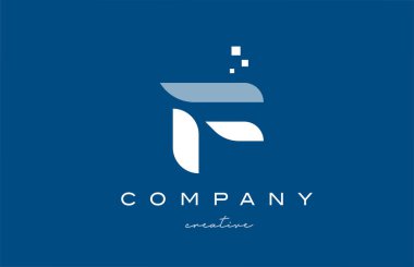 F alfabesi harfi logo simgesi tasarımı. Şirket ve iş için mavi beyaz yaratıcı şablon