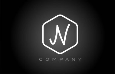 Altıgen siyah ve beyaz N alfabesi harfi logo ikonu tasarımı. İş ve şirket için yaratıcı şablon