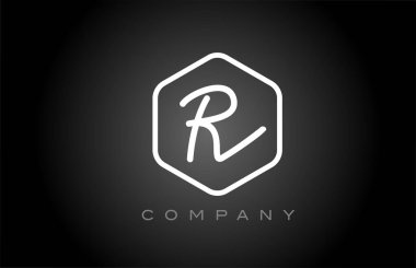 Altıgen siyah ve beyaz R alfabe harfi logo ikonu tasarımı. İş ve şirket için yaratıcı şablon