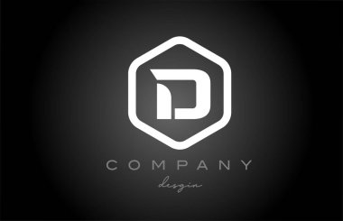 D siyah ve beyaz altıgen alfabe harfi logo ikonu tasarımı. İş ve şirket için yaratıcı şablon