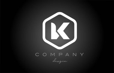 K siyah ve beyaz altıgen alfabe harfi logo simgesi tasarımı. İş ve şirket için yaratıcı şablon