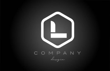 L siyah ve beyaz altıgen alfabe harfi logo ikonu tasarımı. İş ve şirket için yaratıcı şablon