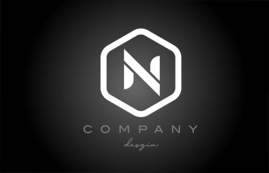 N siyah ve beyaz altıgen alfabe harfi logo simgesi tasarımı. İş ve şirket için yaratıcı şablon