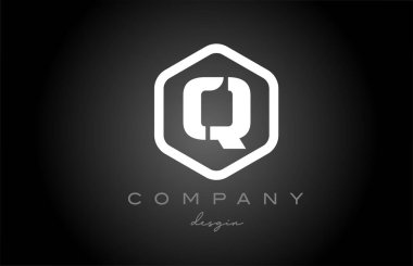 Q siyah ve beyaz altıgen alfabe harfi logo ikonu tasarımı. İş ve şirket için yaratıcı şablon