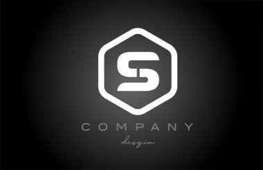 S siyah ve beyaz altıgen alfabe harfi logo ikonu tasarımı. İş ve şirket için yaratıcı şablon