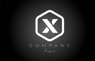 X siyah ve beyaz altıgen alfabe harfi logo ikonu tasarımı. İş ve şirket için yaratıcı şablon