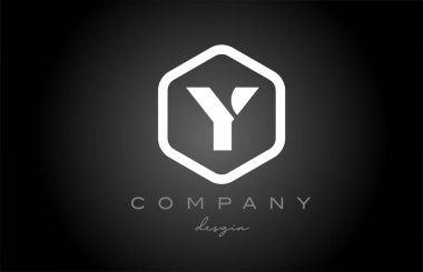 Y siyah ve beyaz altıgen alfabe harfi logo ikonu tasarımı. İş ve şirket için yaratıcı şablon