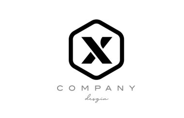 Altıgen harfli siyah-beyaz alfabe simge tasarımı. Şirket ve iş için yaratıcı şablon