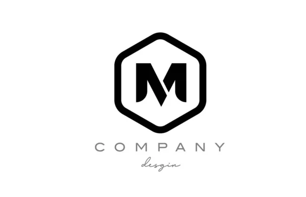 六角形の黒と白のMアルファベット文字のロゴのアイコンデザイン 会社とビジネスのための創造的なテンプレート — ストックベクタ