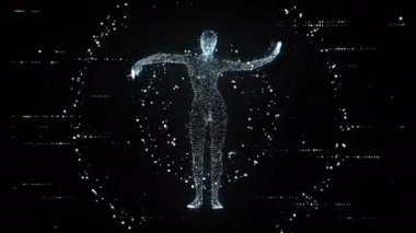 Dijital dansçı dijital görsel animasyon. Başlıklarda, sunumlarda veya VJ kullanımında kullanmak için ideal döngüsüz renksiz geometrik patlayıcı etkisi görüntüsü. 