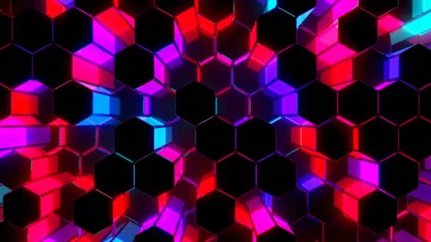 Animação Visual Digital Neon Hex Imagens Efeito Explosivo Geométrico Colorido — Vídeo de Stock