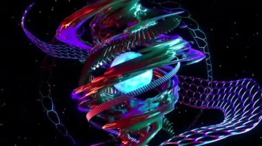 Siber teknoloji dijital görsel animasyon. Başlıklarda, sunumlarda veya VJ kullanımında kullanmak için ideal döngüsüz renksiz geometrik patlayıcı etkisi görüntüsü. 