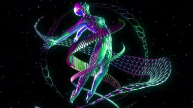 Siber teknoloji dijital görsel animasyon. Başlıklarda, sunumlarda veya VJ kullanımında kullanmak için ideal döngüsüz renksiz geometrik patlayıcı etkisi görüntüsü. 