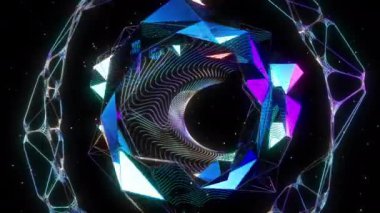 Uzay dijital görsel animasyon sağlar. Başlıklarda, sunumlarda veya VJ kullanımında kullanmak için ideal döngüsüz renksiz geometrik patlayıcı etkisi görüntüsü. 