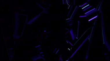 Karanlık neon dijital görsel animasyon. Başlıklarda, sunumlarda veya VJ kullanımında kullanmak için ideal döngüsüz renksiz geometrik patlayıcı etkisi görüntüsü. 