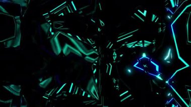 Karanlık neon dijital görsel animasyon. Başlıklarda, sunumlarda veya VJ kullanımında kullanmak için ideal döngüsüz renksiz geometrik patlayıcı etkisi görüntüsü. 