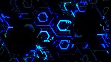 Neon figures digital visual animation. Looped seamless abstract colored geometric explosive effect footage ideal for use in titles, presentations or for VJ use. 