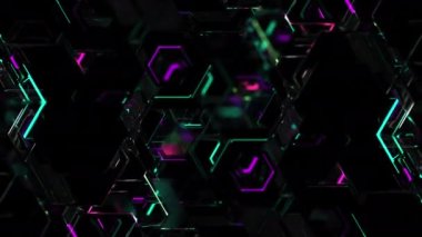 Neon figures digital visual animation. Looped seamless abstract colored geometric explosive effect footage ideal for use in titles, presentations or for VJ use. 