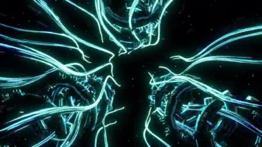 Neon tunnels digital visual animation. Looped seamless abstract colored geometric explosive effect footage ideal for use in titles, presentations or for VJ use. 