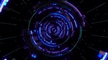 Neon tunnels digital visual animation. Looped seamless abstract colored geometric explosive effect footage ideal for use in titles, presentations or for VJ use. 