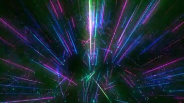 Parçacık hareketi dijital görsel animasyon. Başlıklarda, sunumlarda veya VJ kullanımında kullanmak için ideal döngüsüz renksiz geometrik patlayıcı etkisi görüntüsü. 