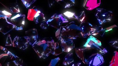 Cam taşlar dijital görsel animasyon. Başlıklarda, sunumlarda veya VJ kullanımında kullanmak için ideal döngüsüz renksiz geometrik patlayıcı etkisi görüntüsü. 