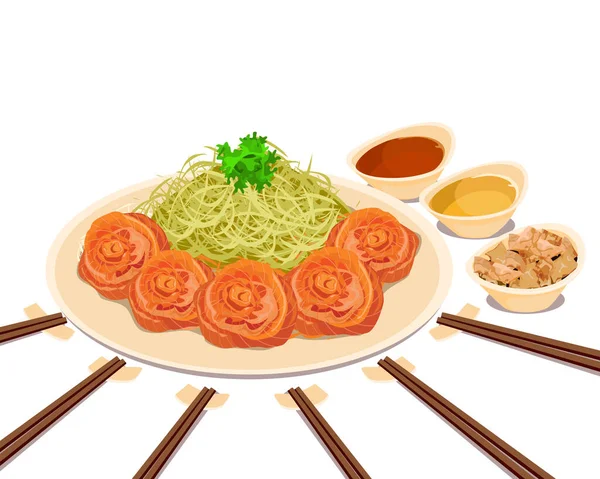 Yee Sang Yuu Sahng Prosperit Fish Raw Vegetables Salad Variety — Stockvektor