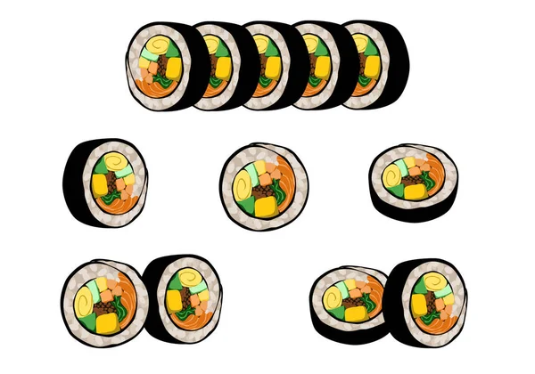 Koreai Kimbap Elszigetelt Kimbap Vagy Gimbal Más Nézetben Fehér Háttér — Stock Vector