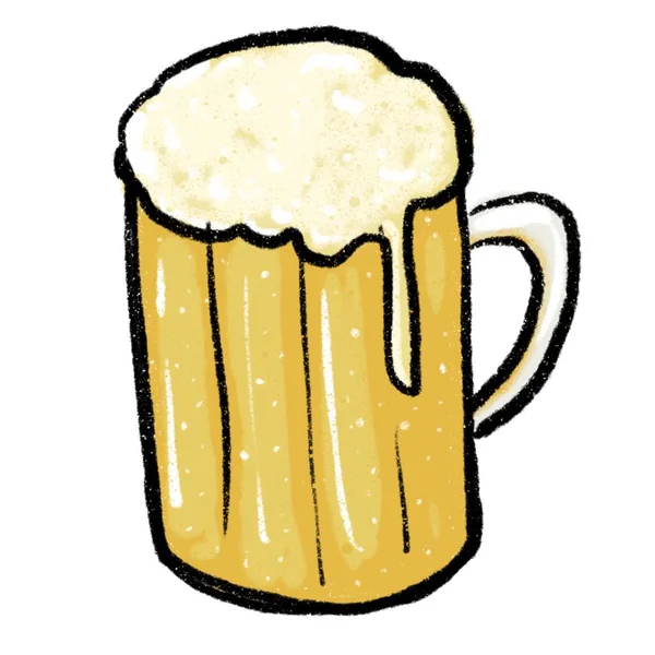 Isolated Big Glass Full Beer White Background Hand Drawing Alcohol — Zdjęcie stockowe