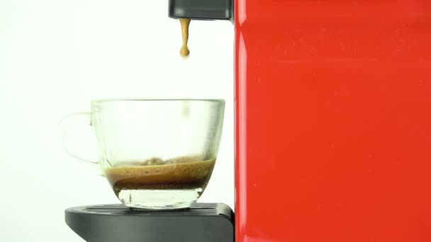 Διαδικασία Παρασκευής Καφέ Από Μηχανή Καφέ Γυάλινο Διαφανές Κύπελλο Καφέ — Αρχείο Βίντεο