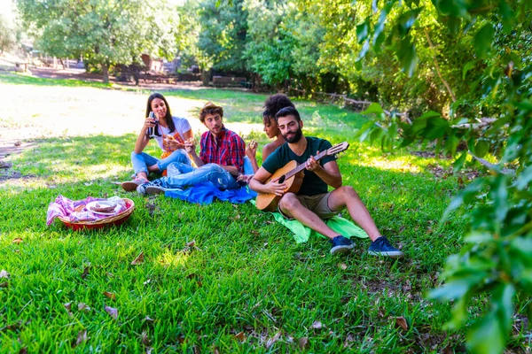 ⬇ Скачать Картинки Hippie Family To Play Guitar, Стоковые Фото.