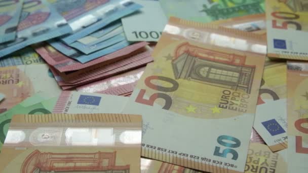 Macro Muchos Billetes Europeos Billetes Dinero Efectivo Concepto Finanzas Inversión — Vídeos de Stock