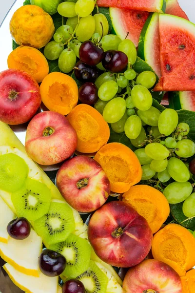 Frutas Frescas Frutas Sortidas Fundo Colorido Composição Diferente Frutas Misturadas — Fotografia de Stock